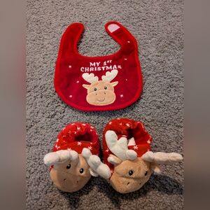 My First Christmas Reindeer Bib With Matching Slippers